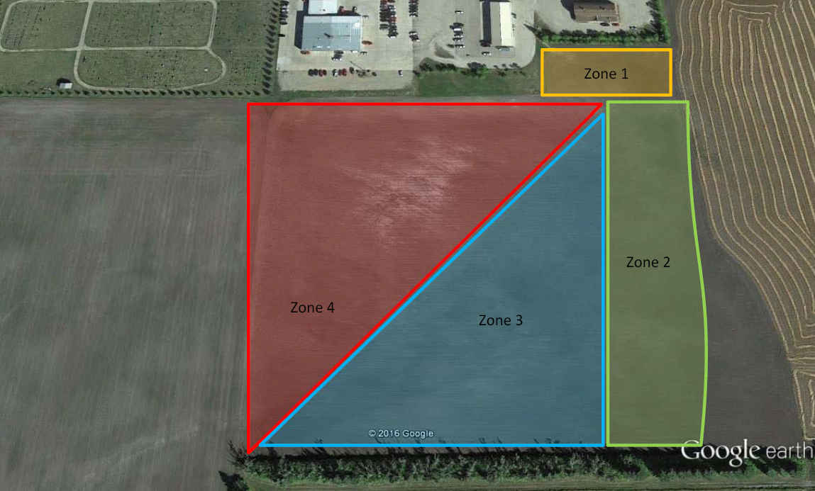 aerial photo with zone overlays based on visual observations for salinity and sodicity