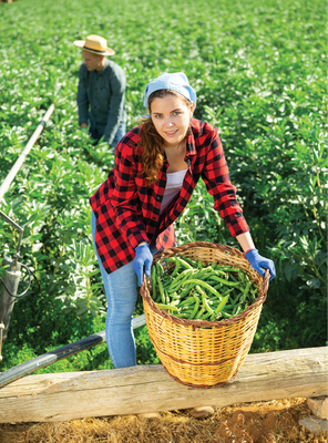 Woman with basket of produce