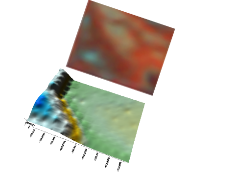 Figure 15. A 30-acre lentil field near Beach, N.D., with topography map from Veris EC collection, and satellite image above showing similar patterns.