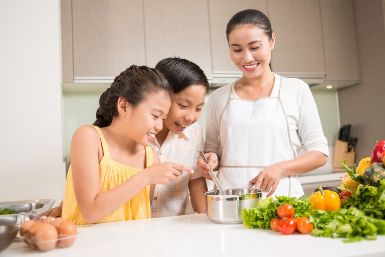 Family cooking together