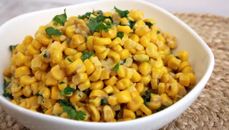 Parmesan Cilantro Corn, prepared and in a dish