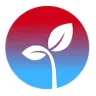 The NDAWN Inversion app icon features a white plant silhouette on a circular gradient background, red on top fading to sky blue.